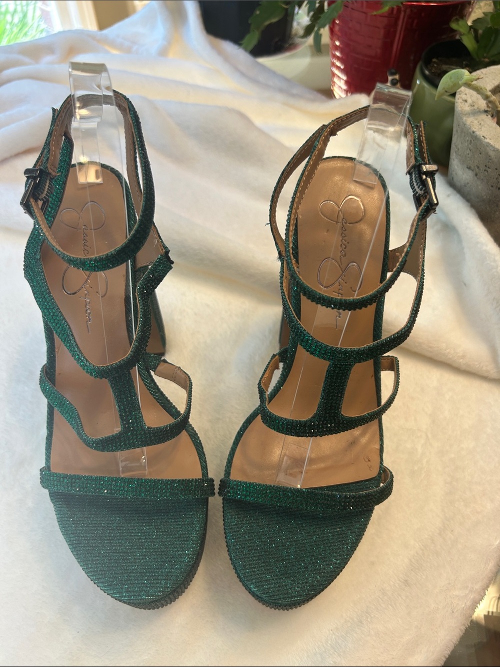 Jessica Simpson Green Strappy Glitter High Heels